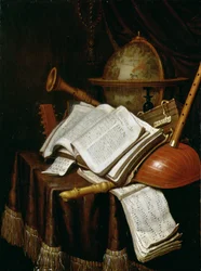 Vanité avec un globe, des partitions musicales et des instruments, 1692